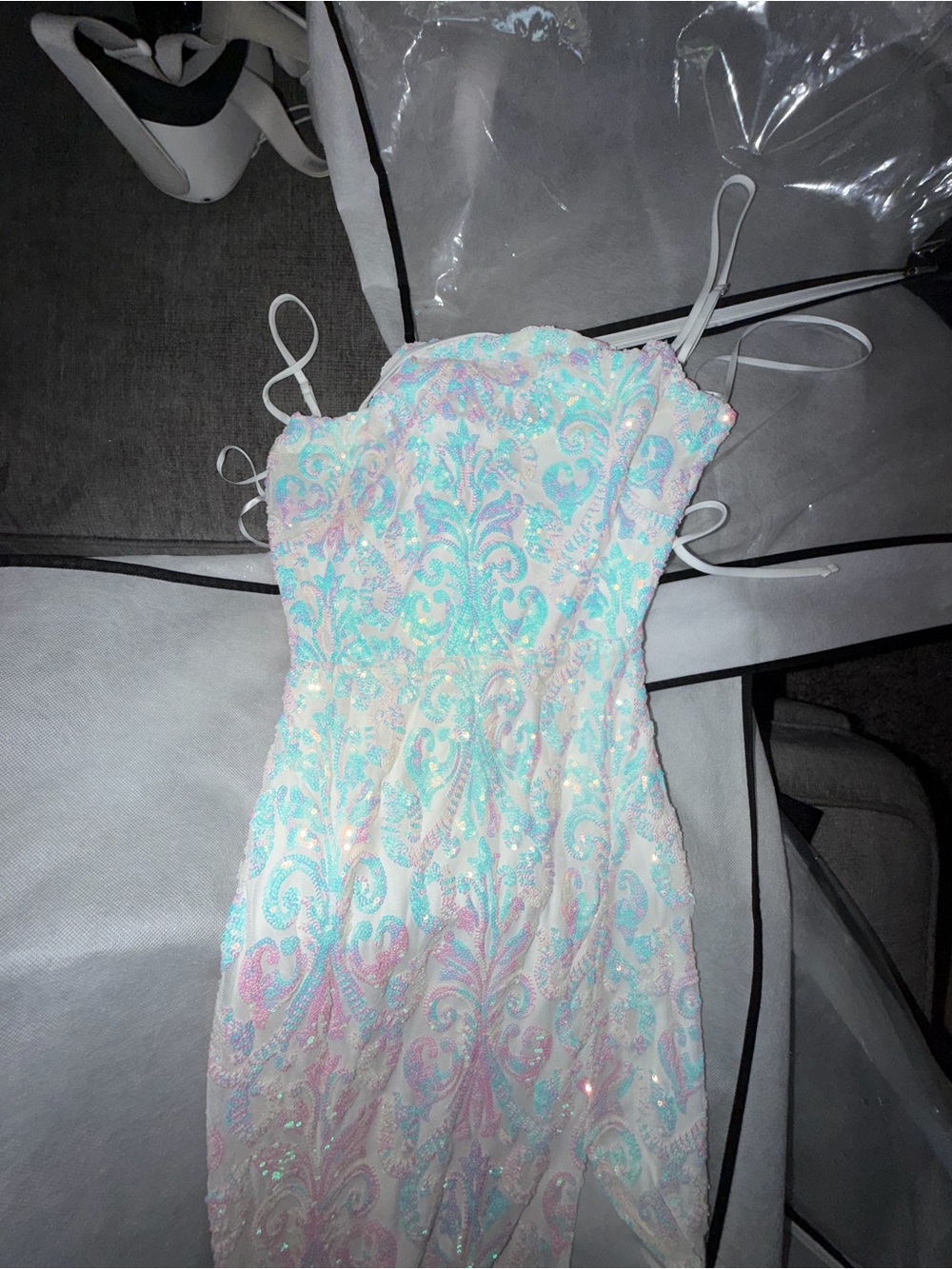 Windsor White Iridescent Sequin Prom Dress